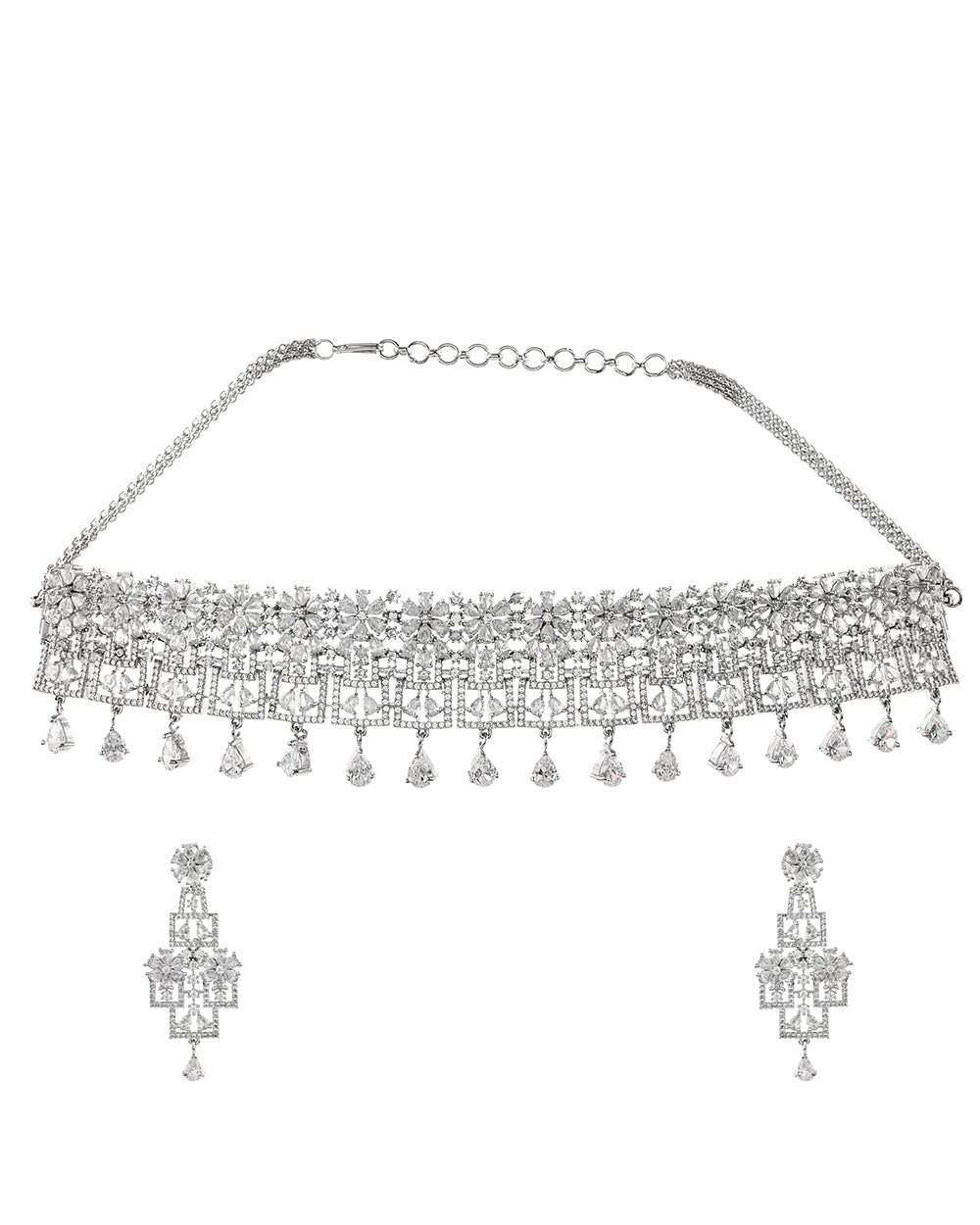 Women's Sparkling Opulence Floral Choker Jewellery Set - Voylla