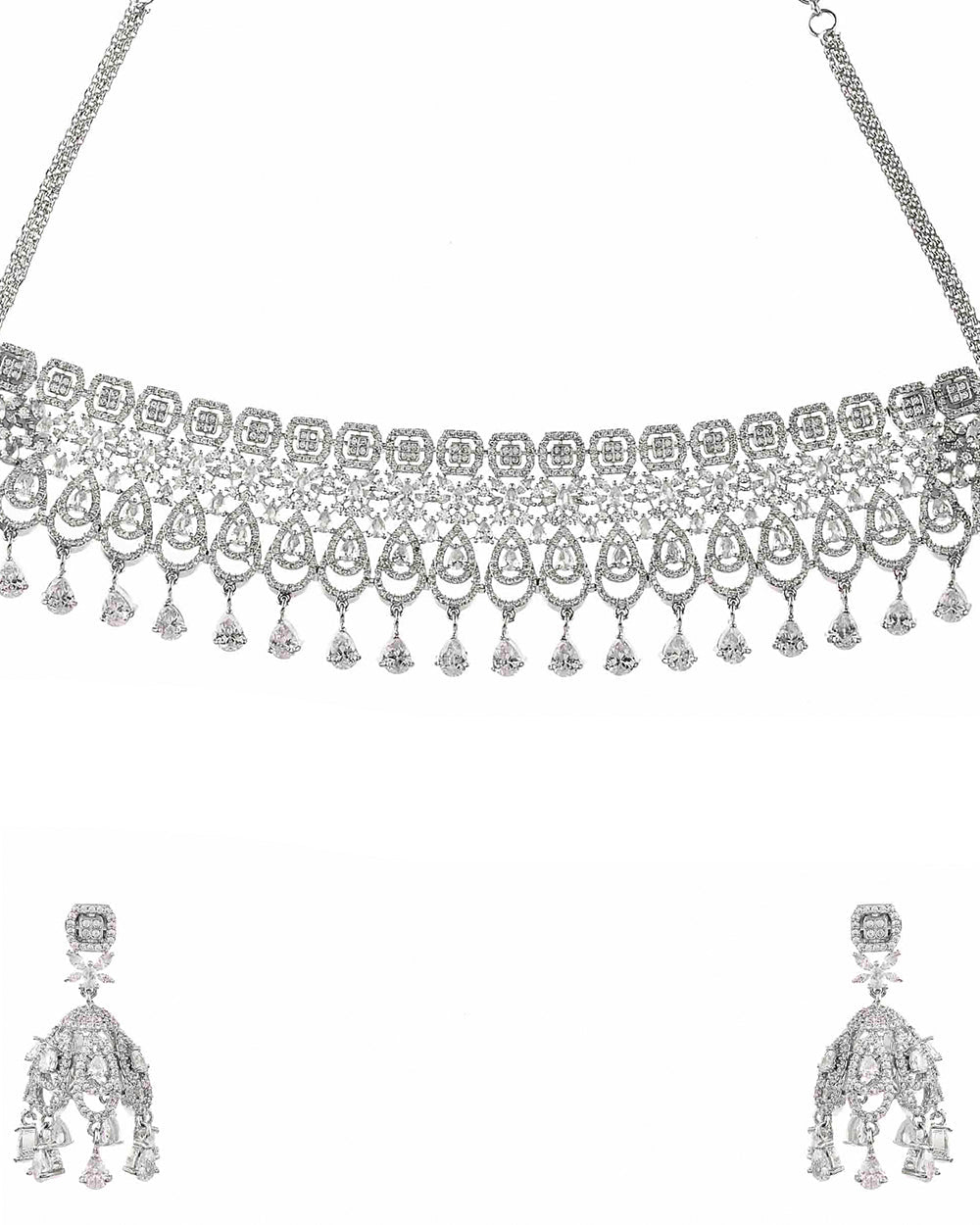 Women's Sparkling Opulence Teardrop Gems Jewellery Set - Voylla