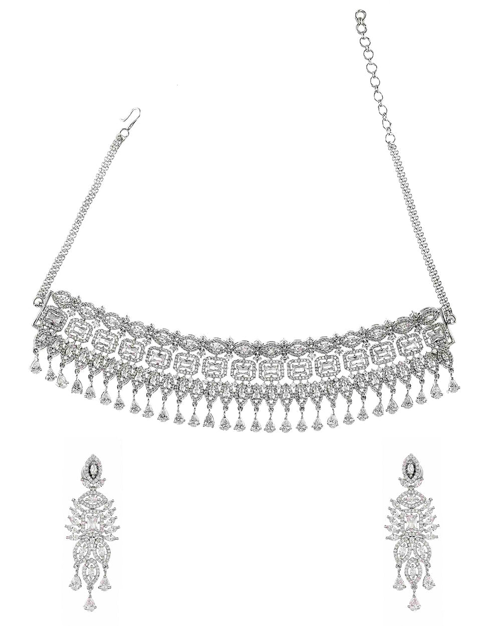 Women's Sparkling Opulence Rectangle Cut Jewellery Set - Voylla
