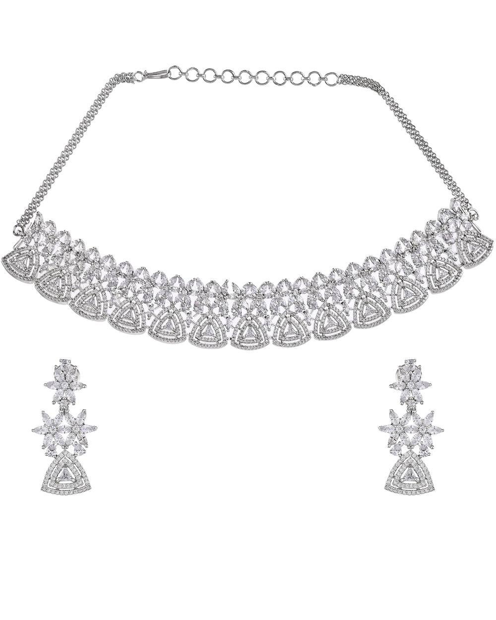Women's Sparkling Opulence Triangles Cz Jewellery Set - Voylla