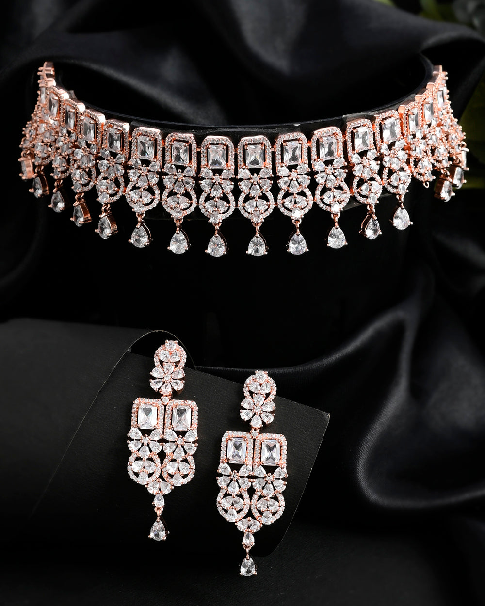 Women's Sparkling Opulence Rectangle Cut Cz Jewellery Set - Voylla