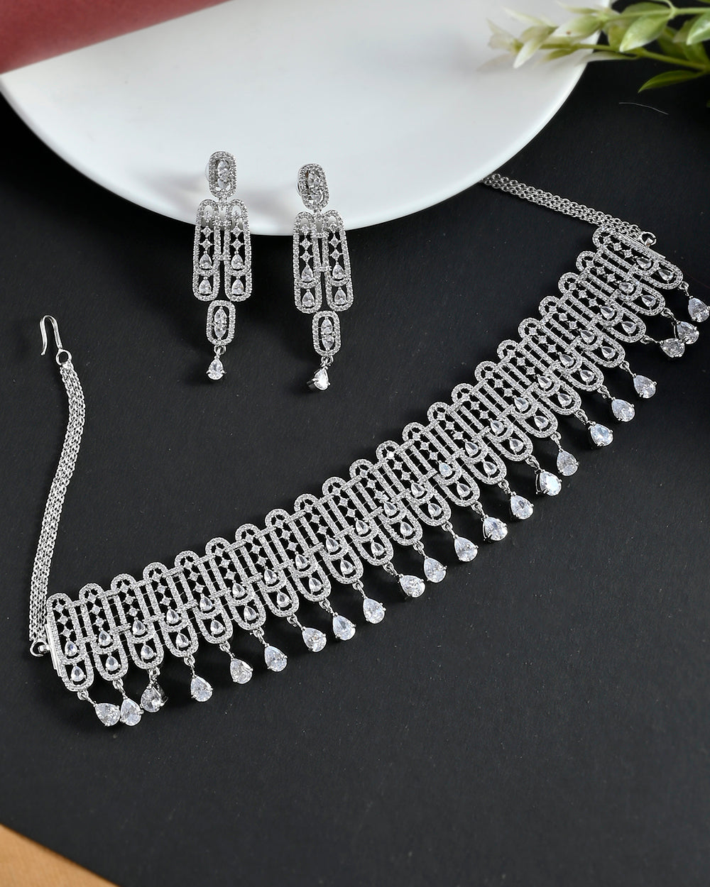 Women's Sparkling Opulence Pear Cut Jewellery Set - Voylla