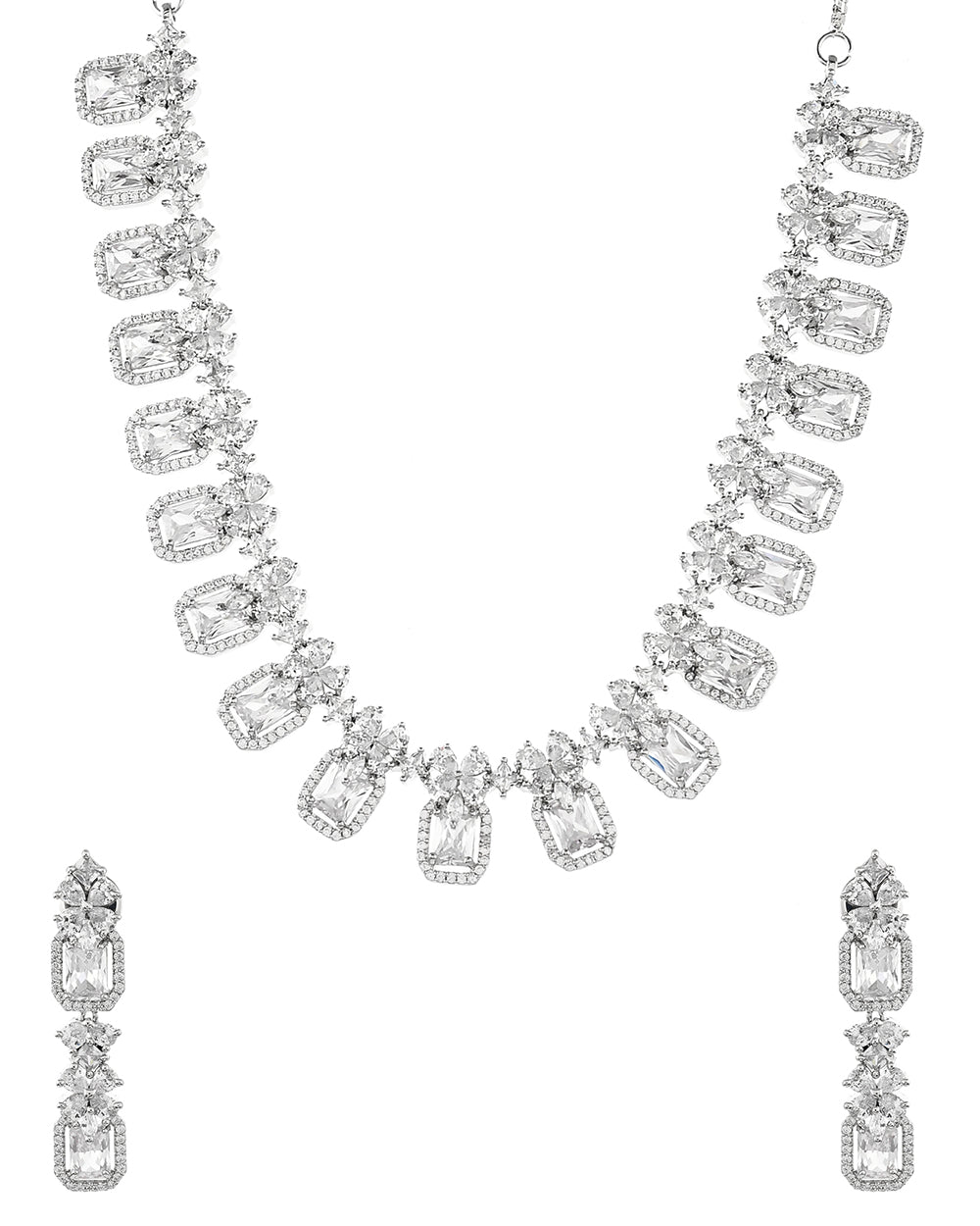Women's Sparkling Elegance Emerald Cut Zircons Jewellery Set - Voylla