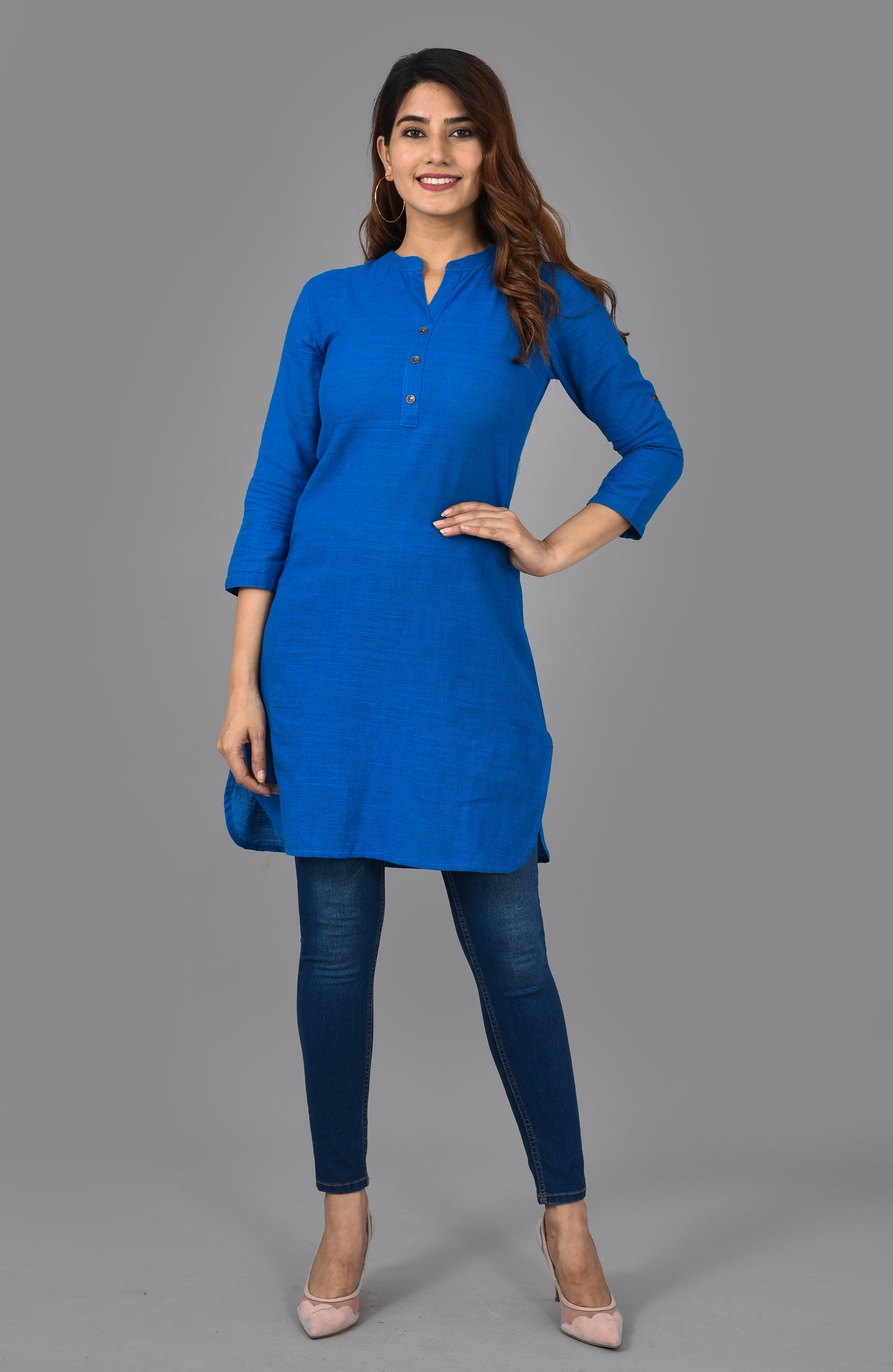 Women's Blue Color Straight Kurti - Aayumi