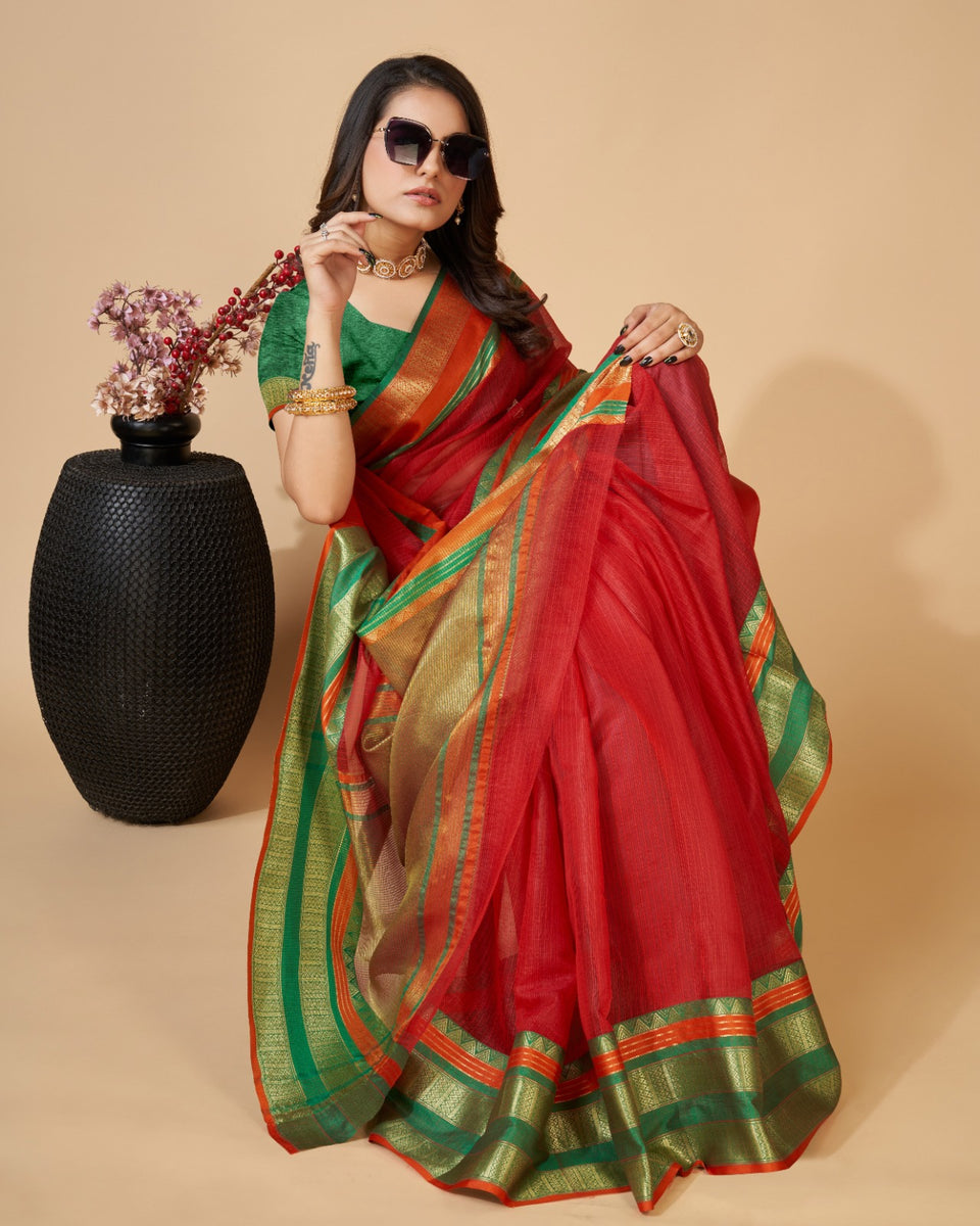 Women's Red Kota Doriya Saree - Dwija Fashion – Trendia