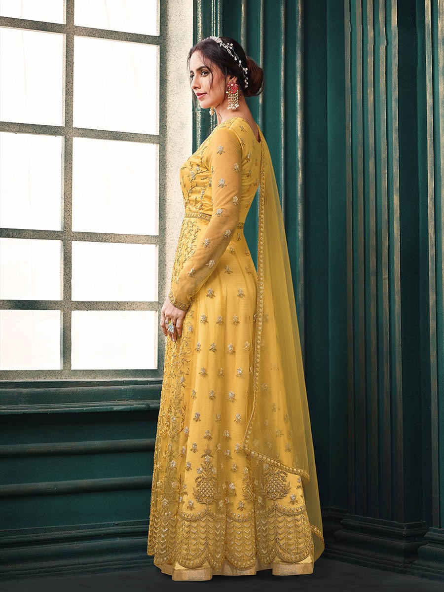 Women's Mustard Yellow Heavy Embroidered Party Wear Suit-Myracouture