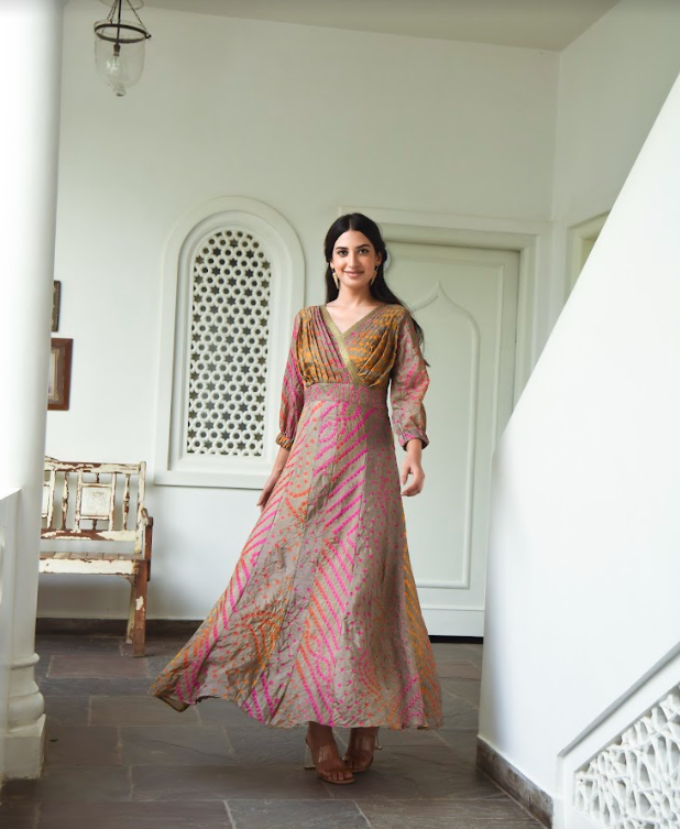Women's Bandhani Silk Dress (1Pc) - Saras The Label