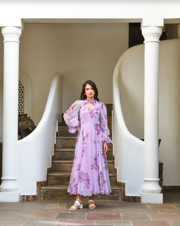 Women's Purple Digital Print Dress (1Pc)