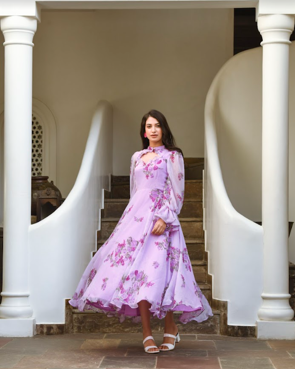 Women's Purple Digital Print Dress (1Pc) - Saras The Label