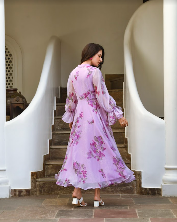 Women's Purple Digital Print Dress (1Pc) - Saras The Label