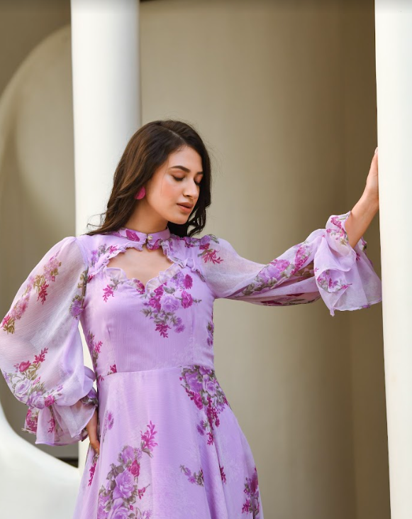 Women's Purple Digital Print Dress (1Pc)