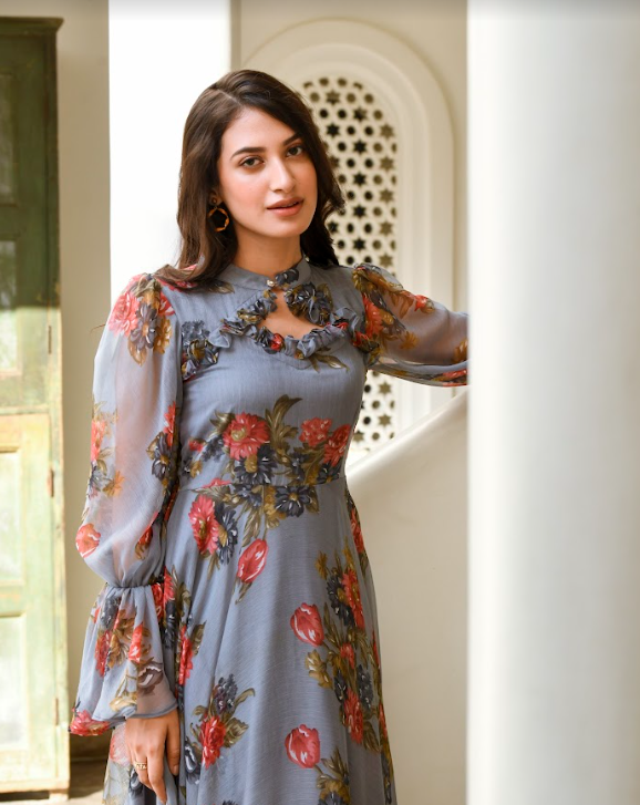 Women's Grey Digital Print Dress (1Pc)