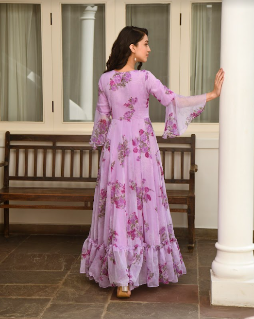 Women's Purple Flower Print Dress (1Pc)