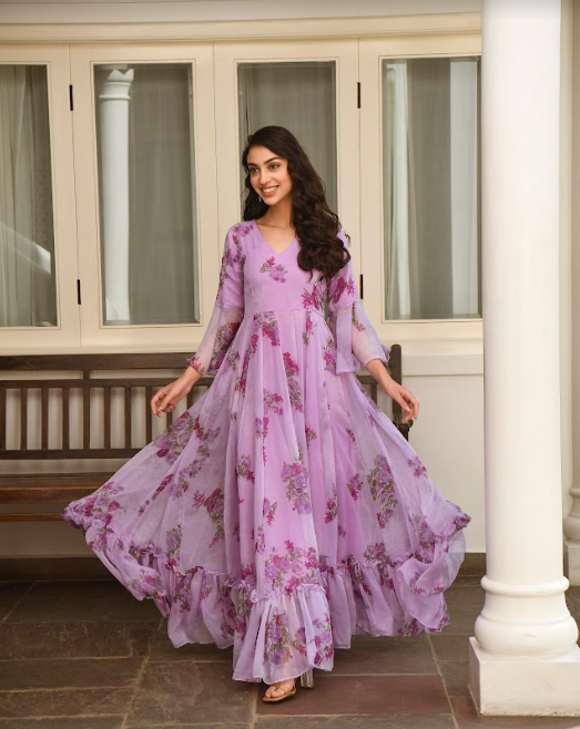 Women's Purple Flower Print Dress (1Pc) Women's Purple Flower Print Dress (1Pc)