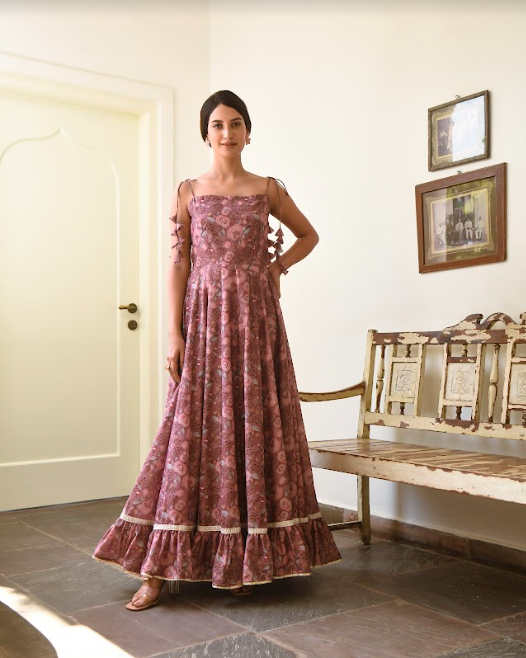 Women's Mauve Flower Print Dress (1Pc) - Saras The Label