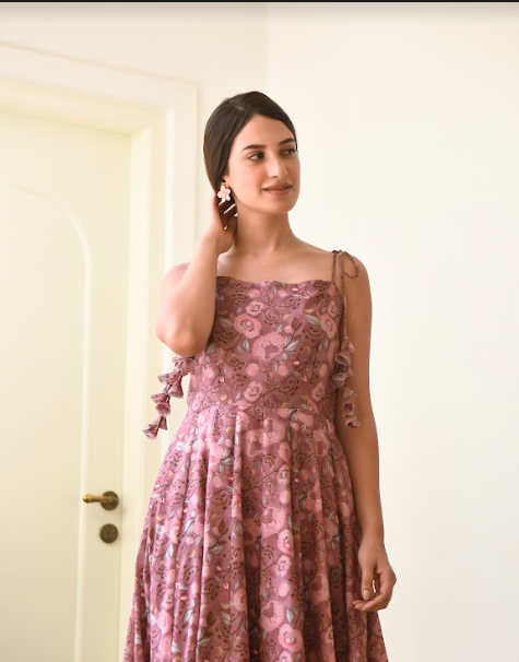 Women's Mauve Flower Print Dress (1Pc) - Saras The Label