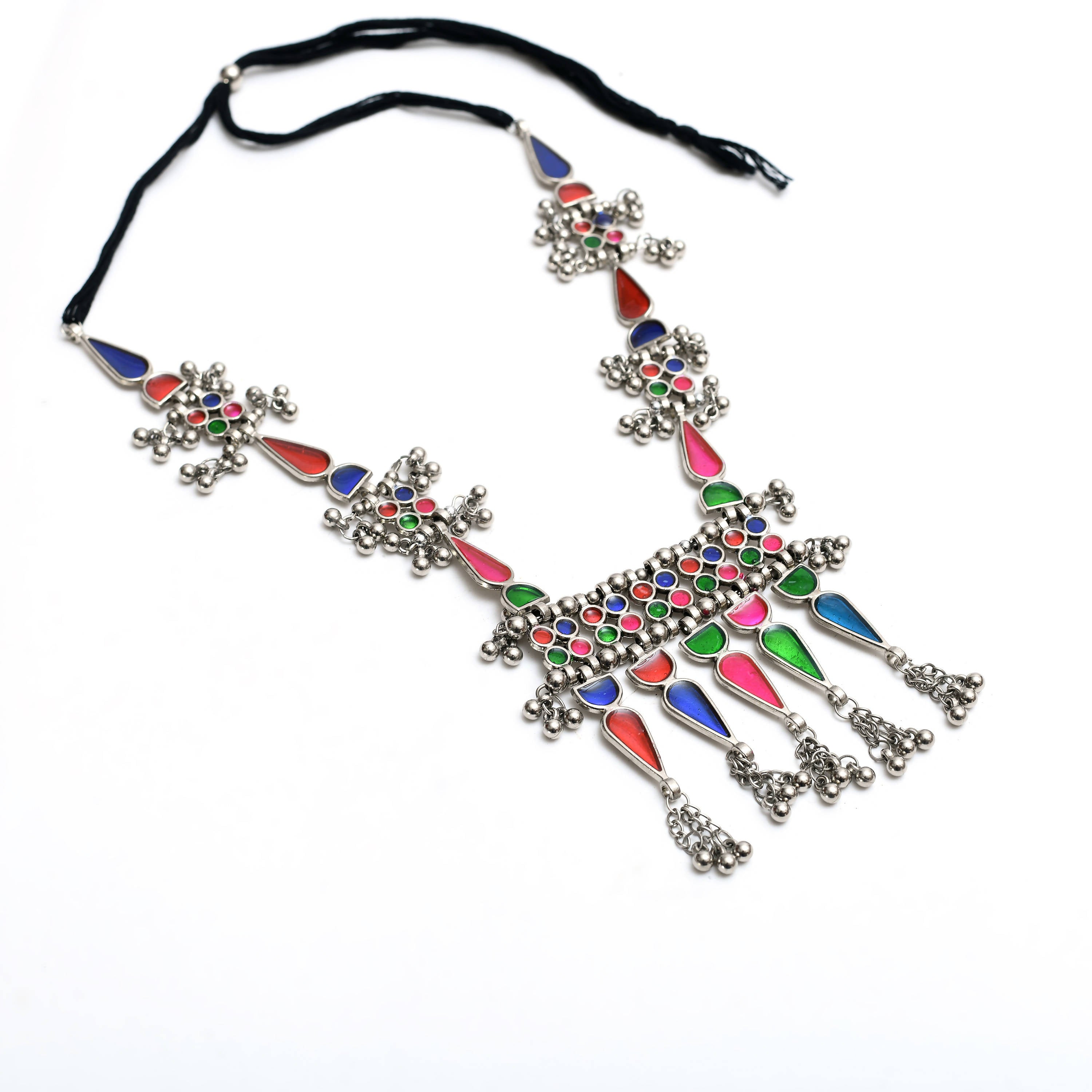 Johar Kamal Traditional Multi color Afghani Necklace with Earrings Jkms_045