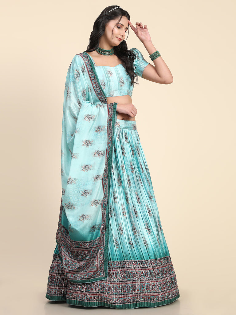 Women's New Fashion Digital Print work Designer Party Wear Lehenga Choli With Dupatta Semi Stitched.