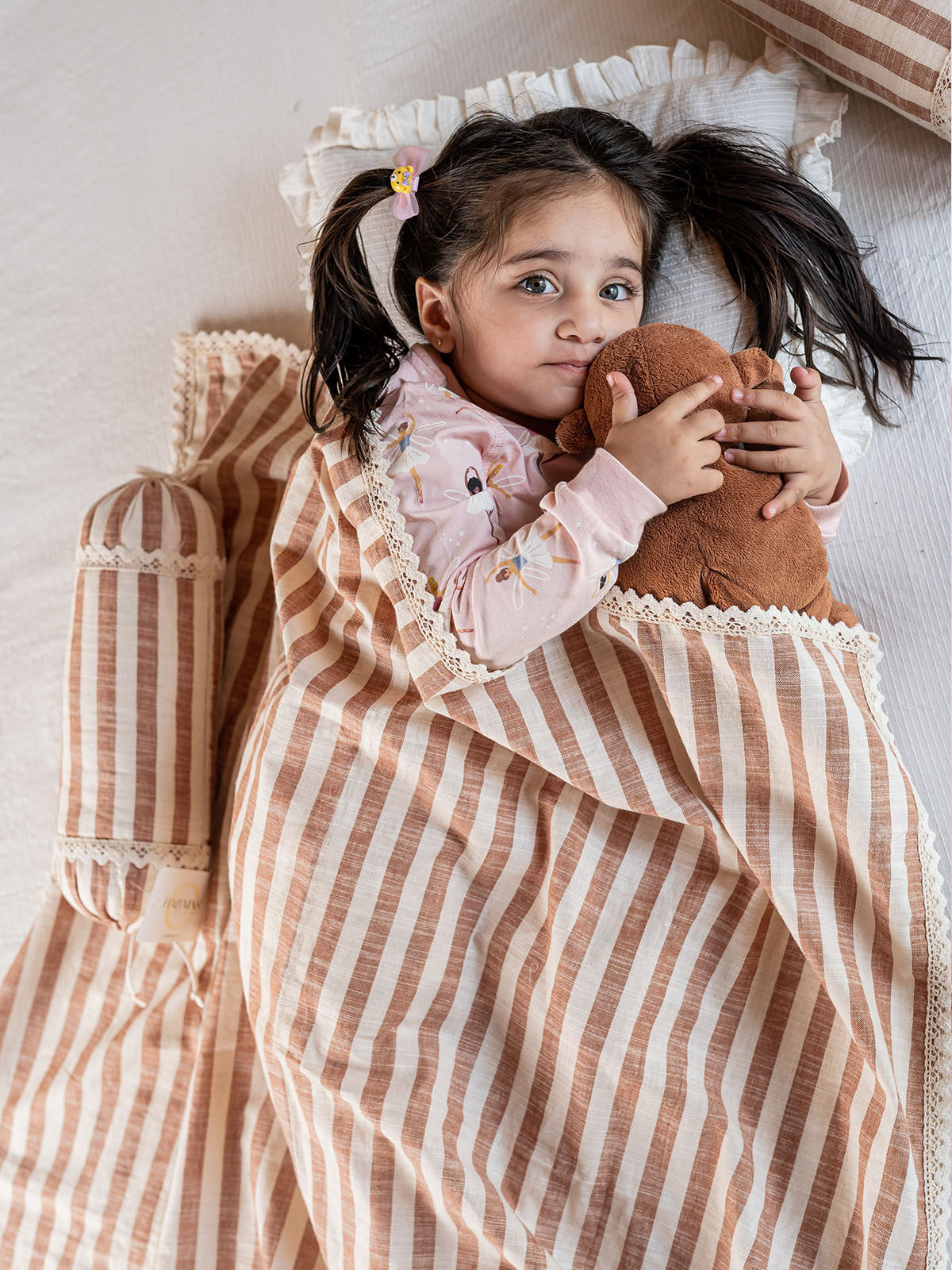 Girl's Soft Cotton Antibacterial Brown Sripe Single Layered Baby Blanket - HALEMONS