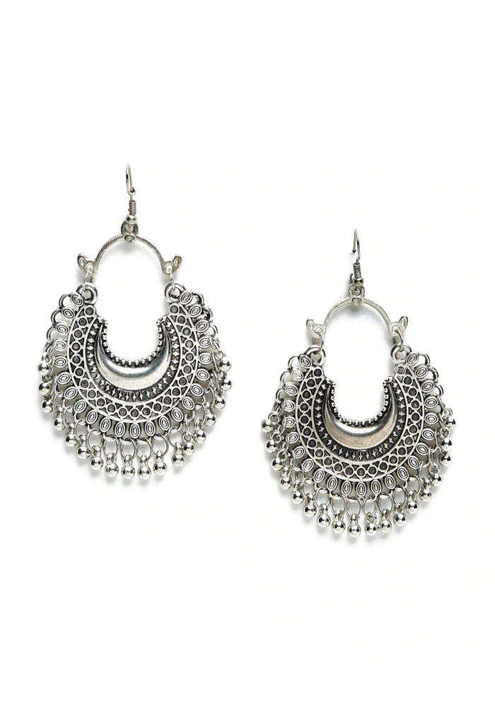 Johar Kamal Oxidised Silver-Plated Chandbali Ear