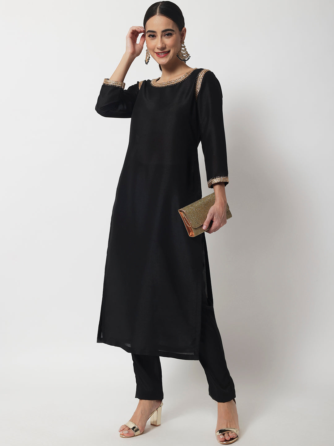 Women's Stunning Black Kurti With Straight Pants
