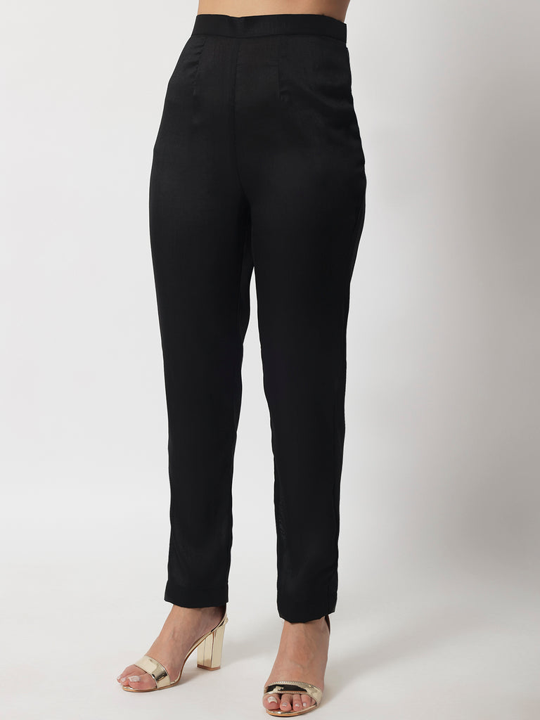 Women's Stunning Black Kurti With Straight Pants And Net Dupatta