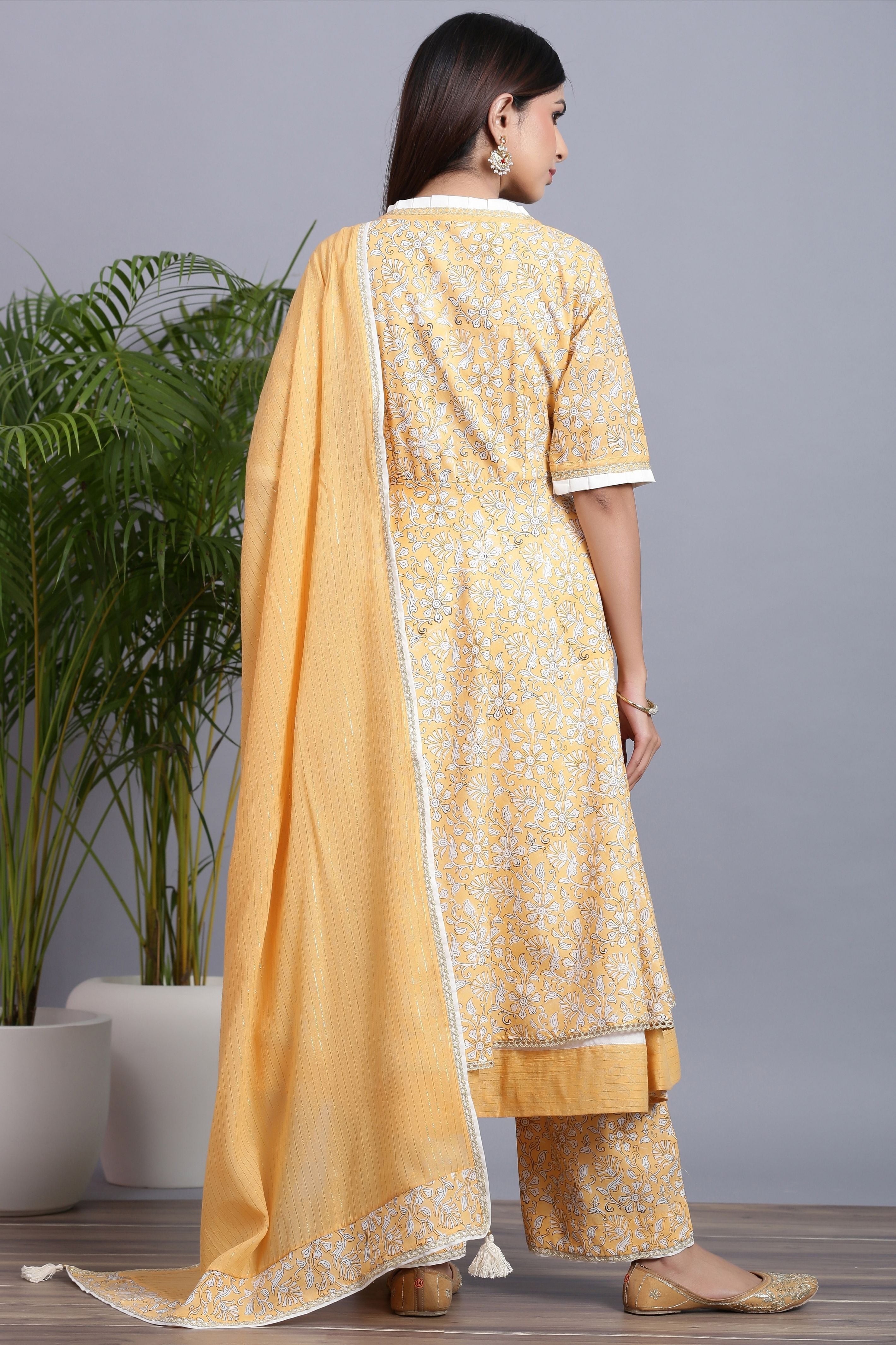 Women's  Sunshine Yellow Handblock Suit Set - Gillori