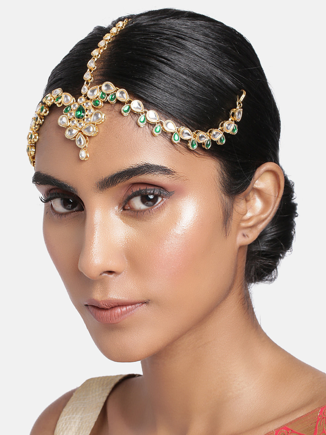 Women's 18K Gold Plated Kundan Studded Bridal Matha Patti - I Jewels