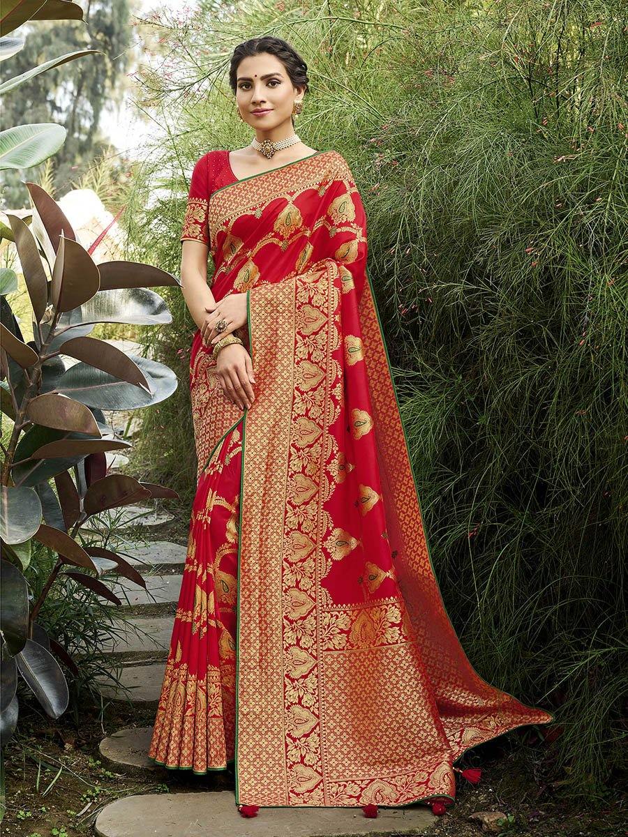 Women's Red Party Wear Silk Saree-Myracouture