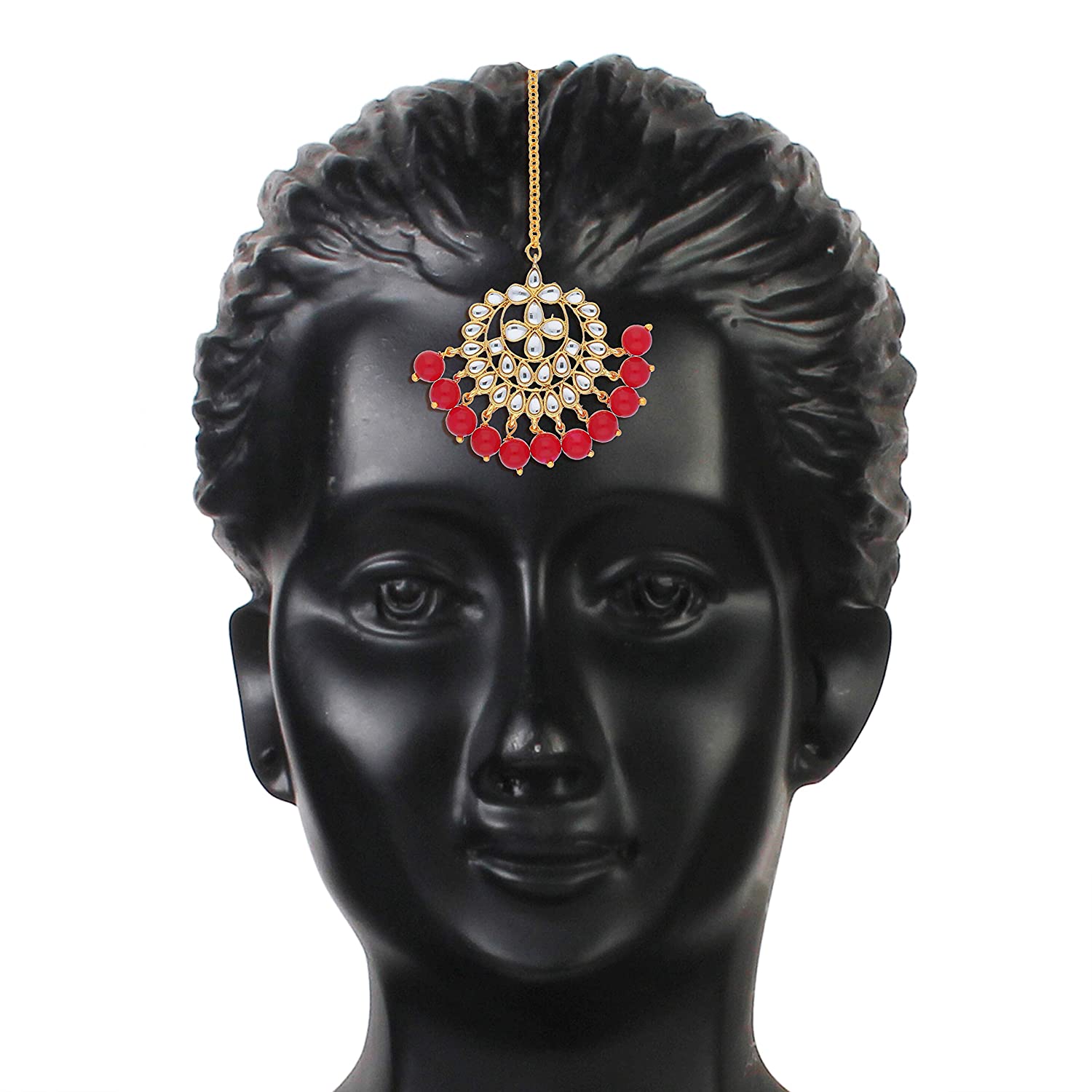 Women's Traditional Gold Plated Chandbali Kundan & Pearl Earring Set with Maang Tikka - I Jewels