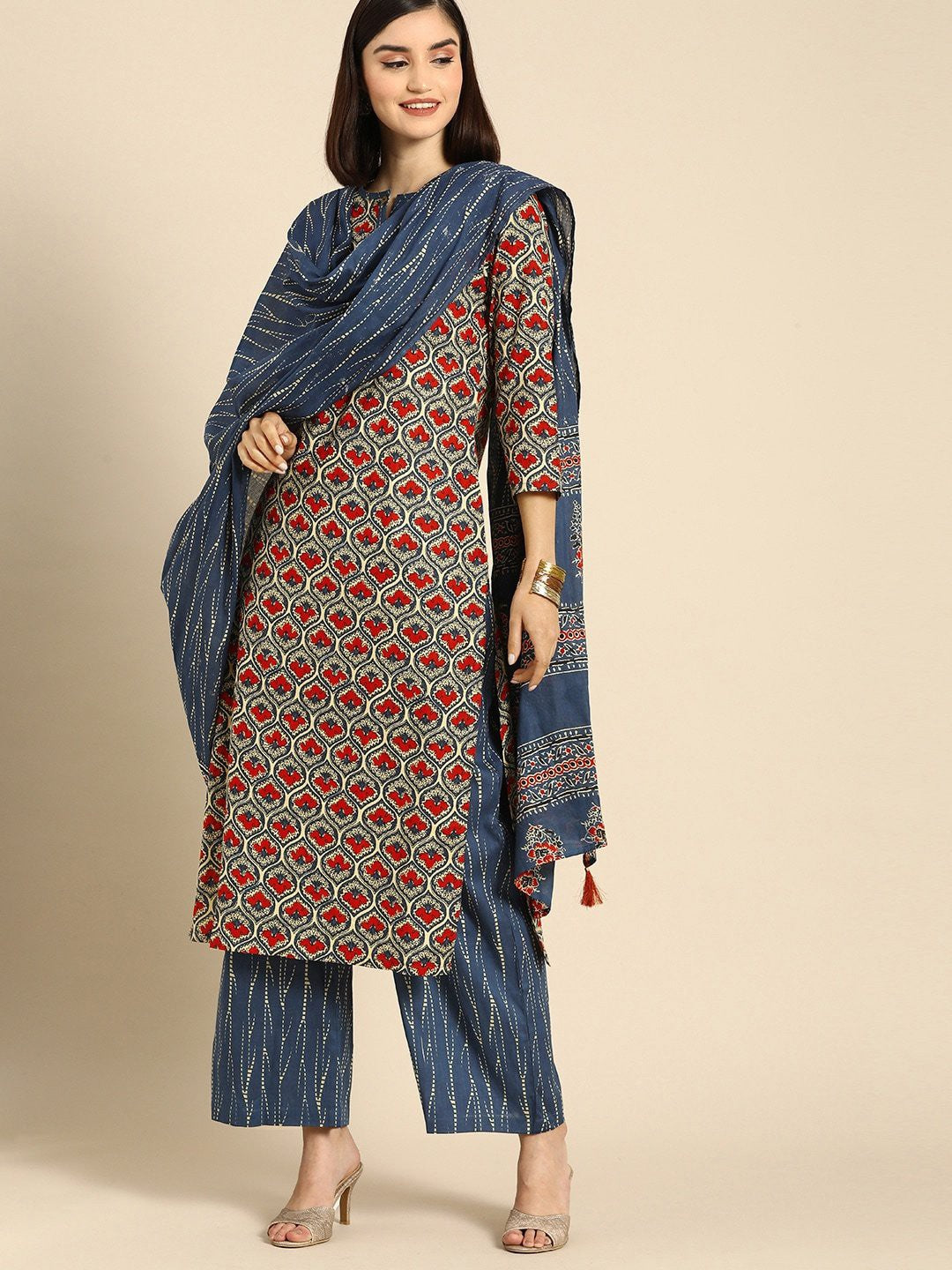 Women's Blue Printed Cotton Kurta Set Collection - Dwija Fashion