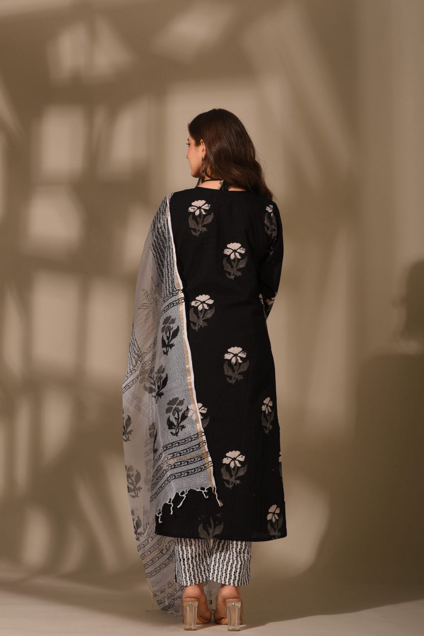 Women's Black Flower Print Cotton Kurta Set Collection - Dwija Fashion