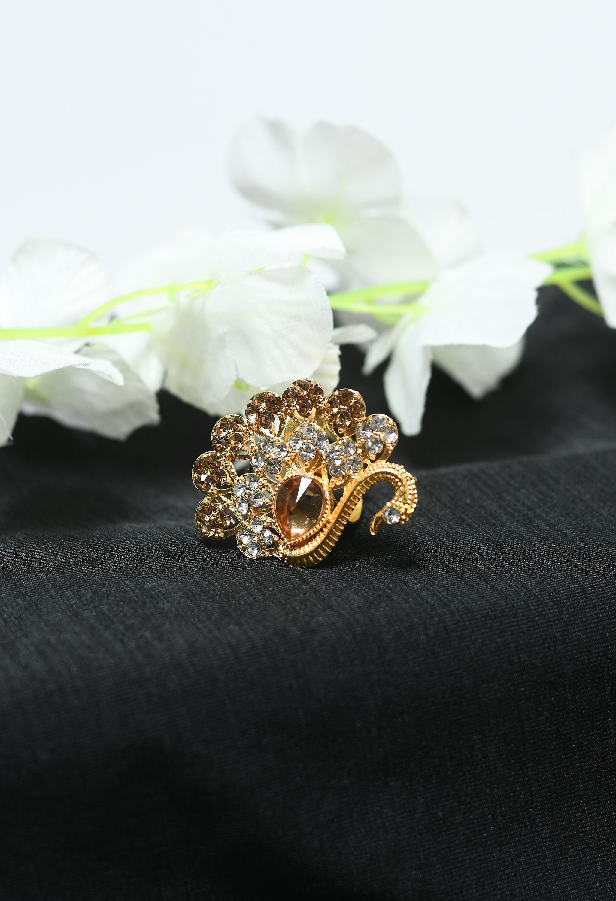 Women's Peacock Design Ring With Stone  - Tehzeeb