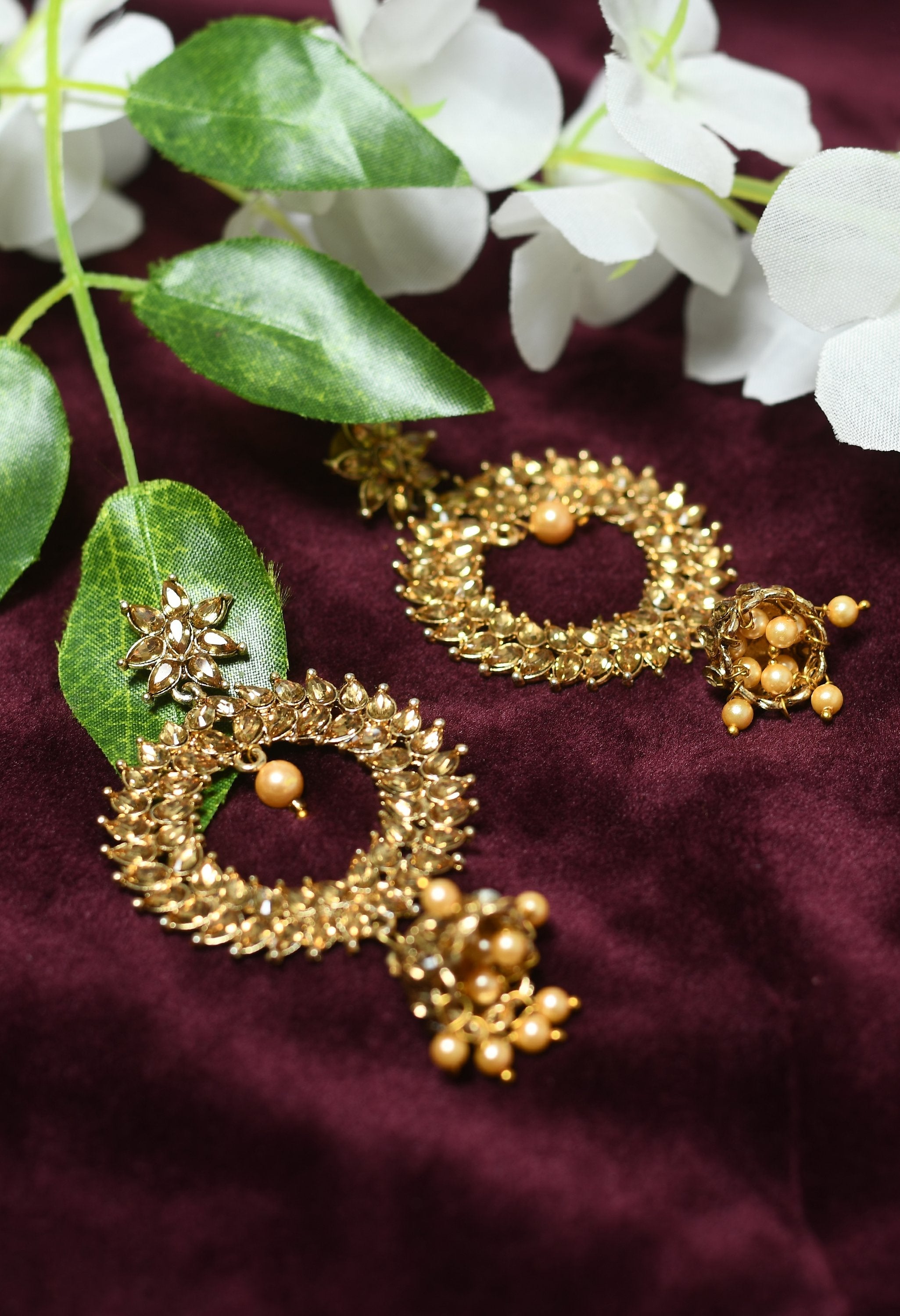 Women's Golden Plated Earrings With Lcd Kundan Work And Jhumki Style  - Tehzeeb