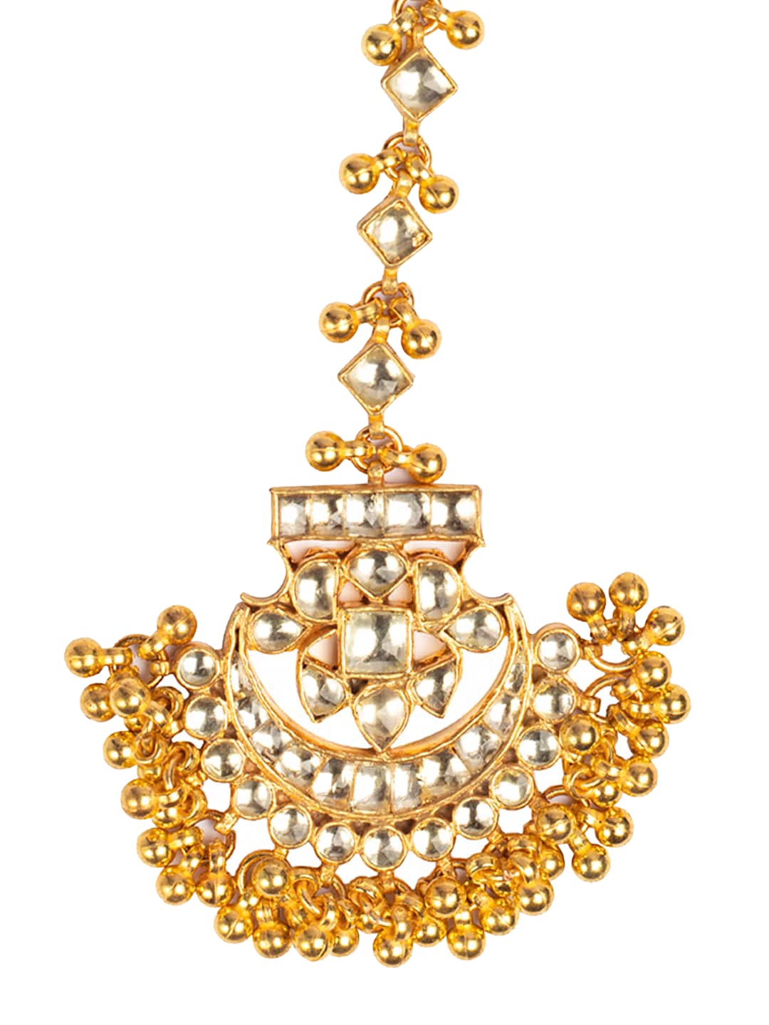 Women's Gold-Plated Off-White Kundan-Studded Handcrafted Maang Tikka - Morkanth
