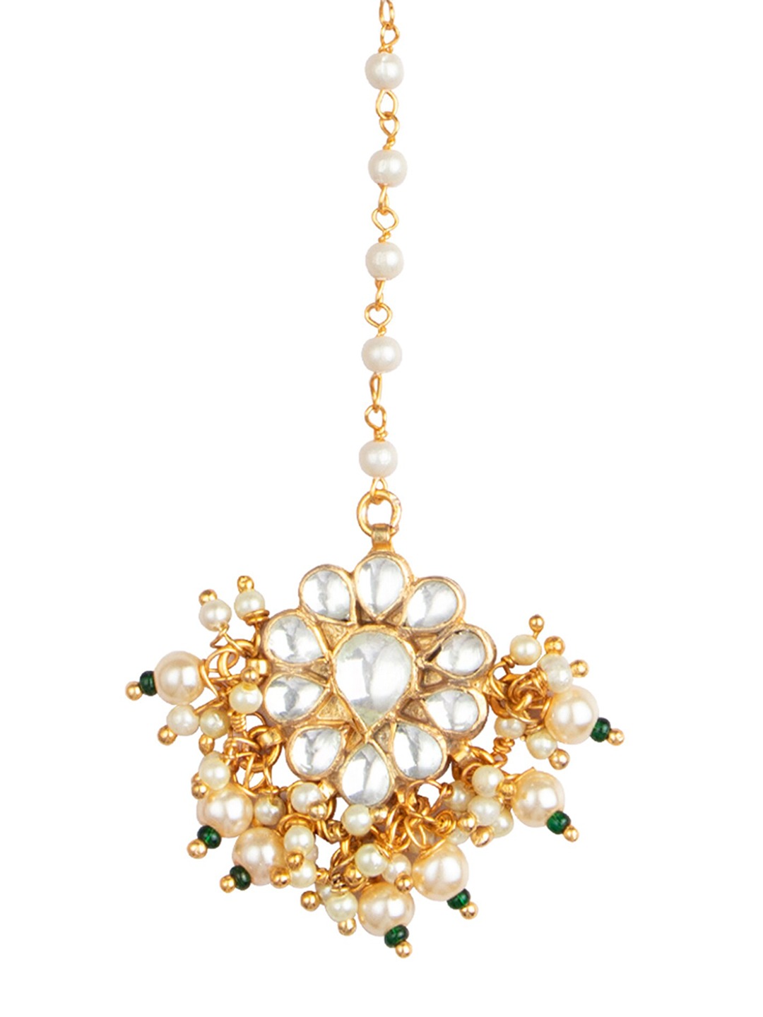Women's 24K Gold-Plated White Kundan Studded Handcrafted Maang Tikka - Morkanth