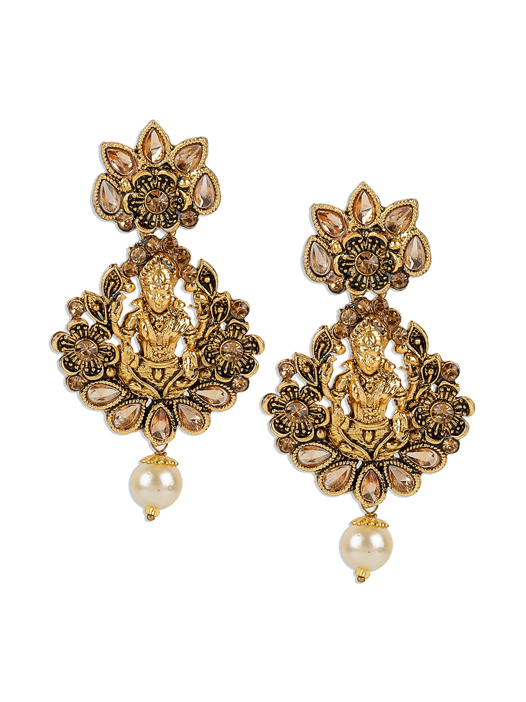 Women's Antique Matte Gold Finish Meenakari  Pearl Temple Jewellery - Anikas Creation