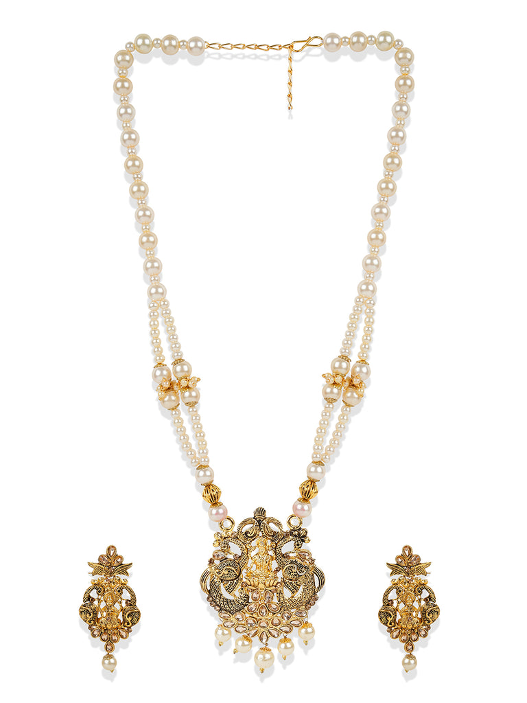 Women's Antique Matte Gold Finish Meenakari  Pearl  Temple Jewellery