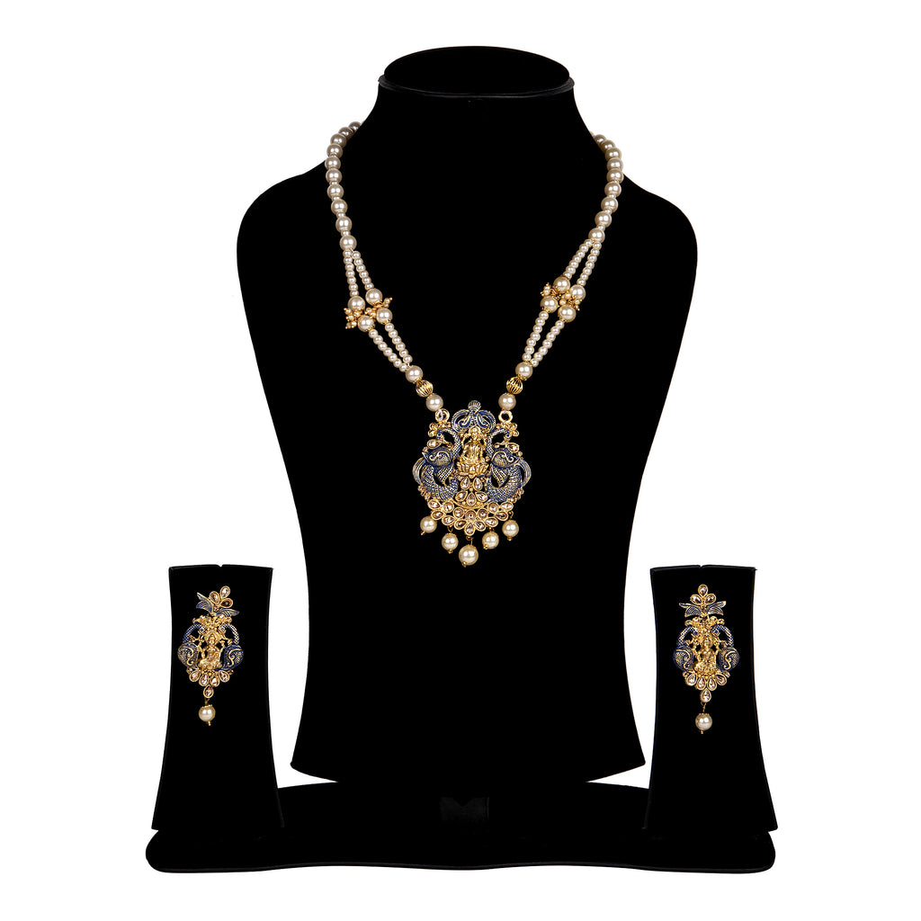 Women's Antique Matte Gold Finish Maroon Stone Studded Temple Jewellery set