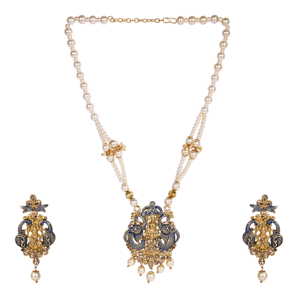 Women's Antique Matte Gold Finish Maroon Stone Studded Temple Jewellery set
