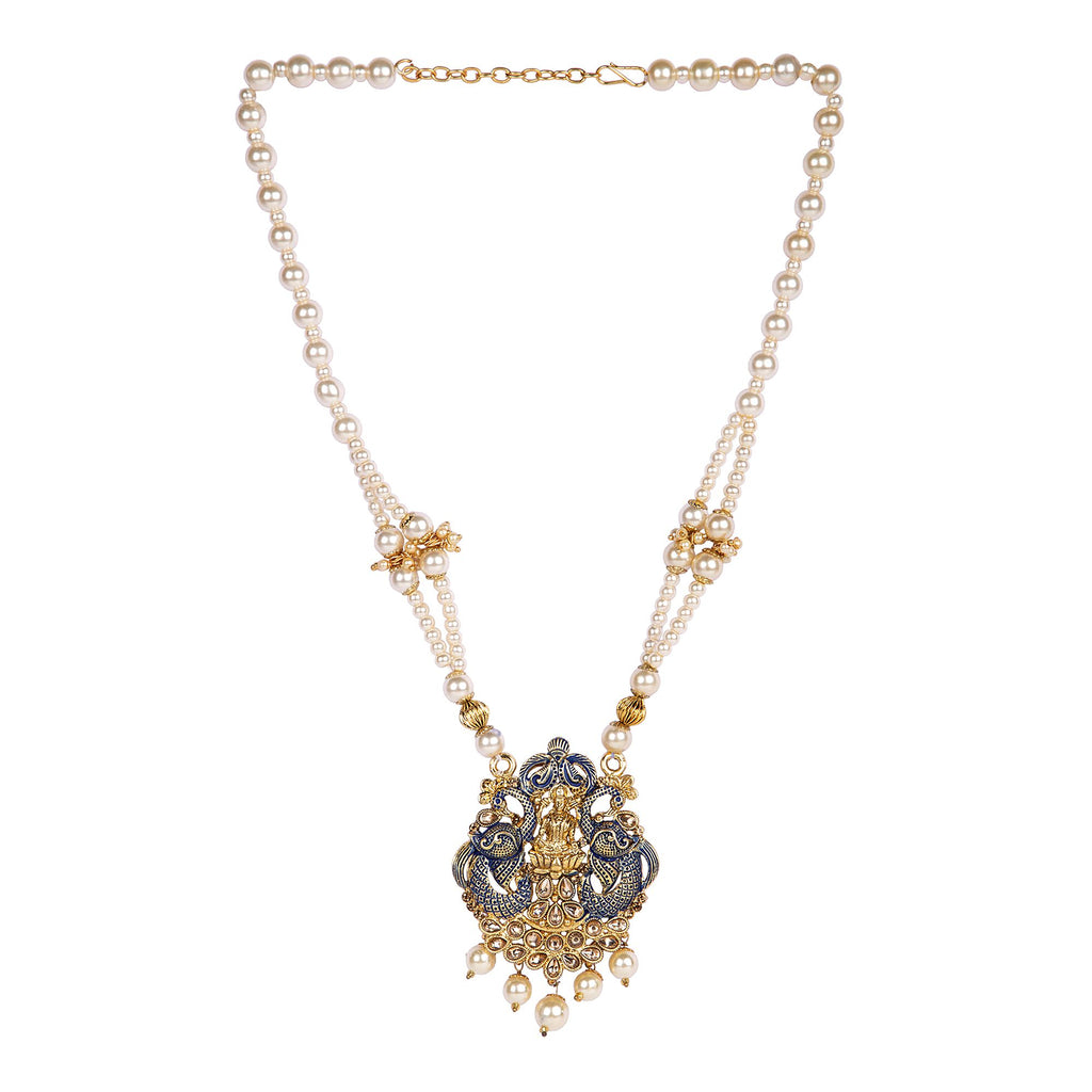 Women's Antique Matte Gold Finish Maroon Stone Studded Temple Jewellery set