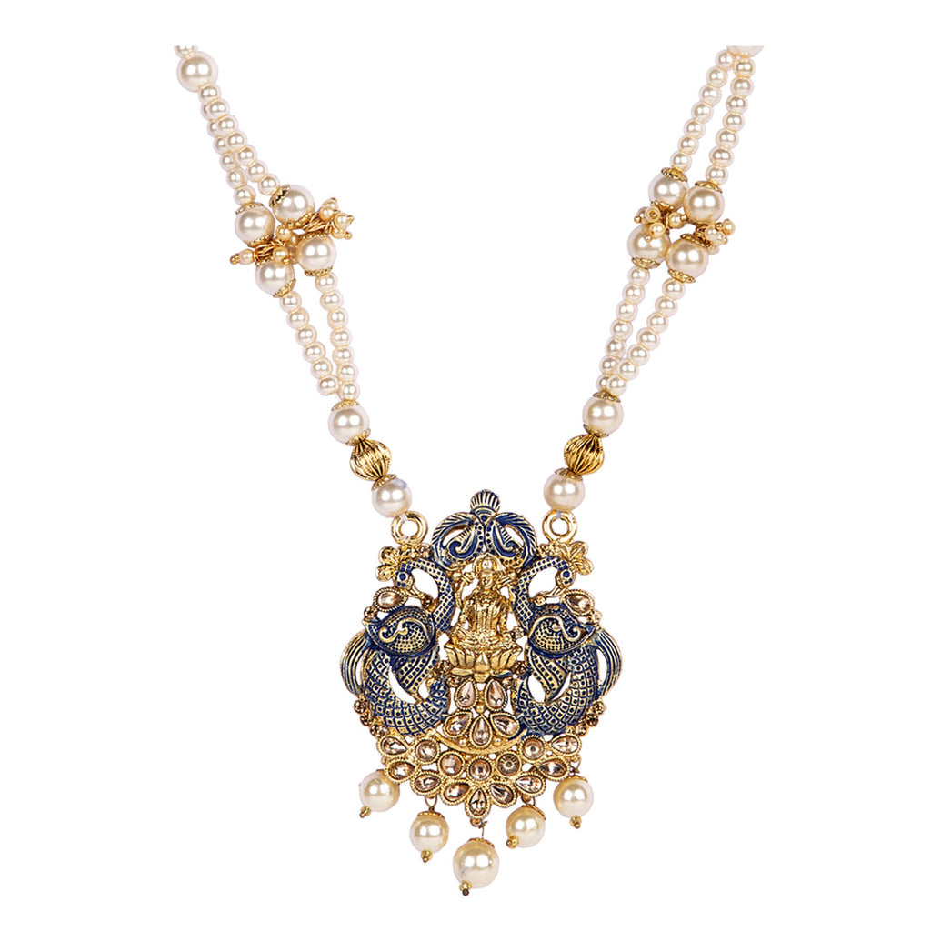 Women's Antique Matte Gold Finish Maroon Stone Studded Temple Jewellery set