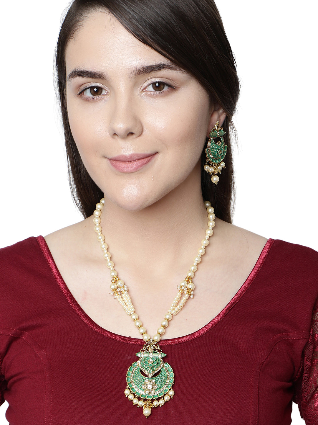 Women's Antique Matte Gold Finish  Meenakari  Pearl Jewellery - Anikas Creation