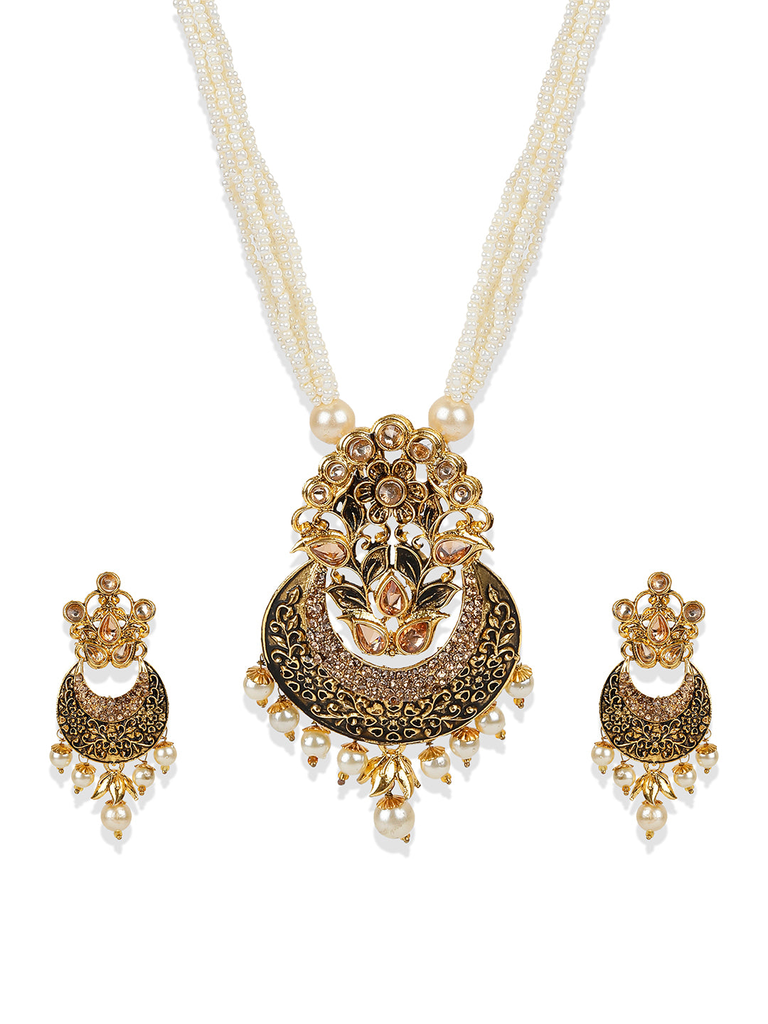 Women's Antique Matte Gold Finish  Meenakari  Pearl Jewellery - Anikas Creation