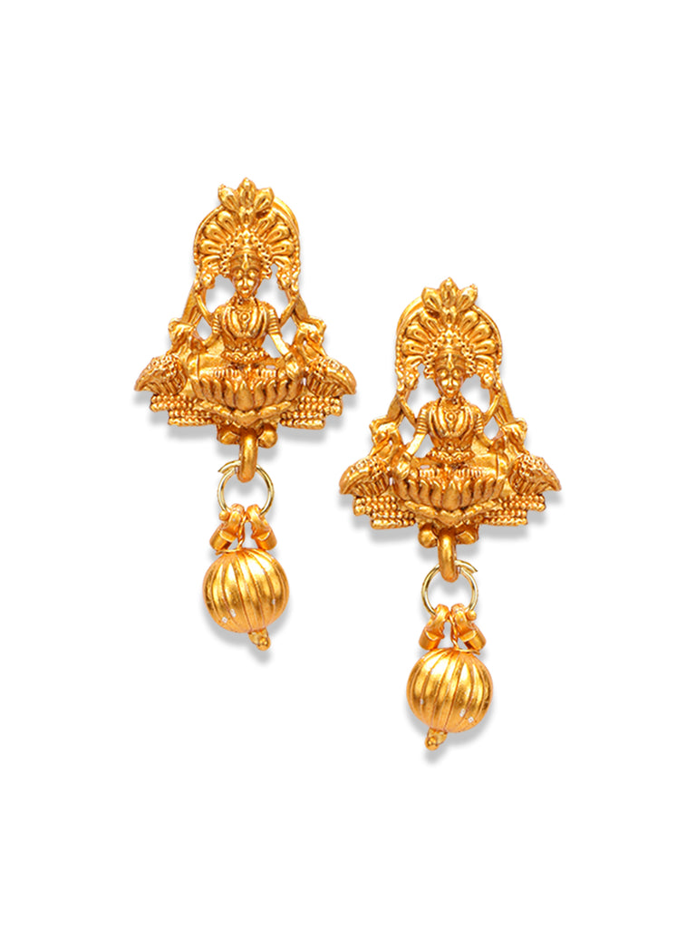 Women's Gold Plated Maa Laxmi Stone Studded Necklace With Earrrings