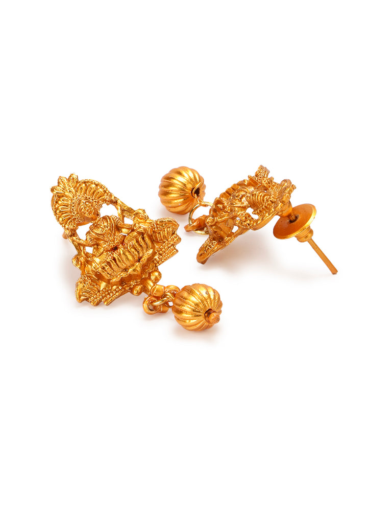 Women's Gold Plated Maa Laxmi Stone Studded Necklace With Earrrings