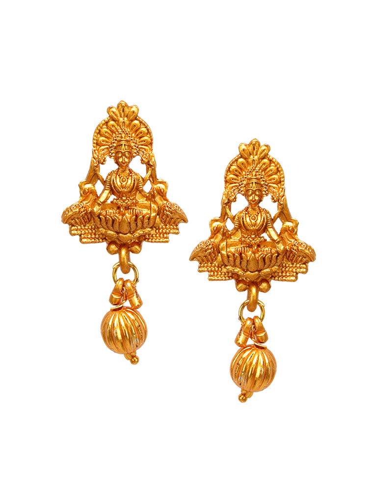 Women's Gold Plated Maa Laxmi Stone Studded Necklace With Earrrings