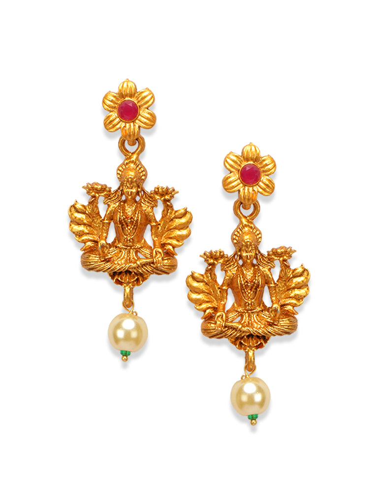 Women's Gold Plated Maa Laxmi Stone Studded Necklace With Earrrings