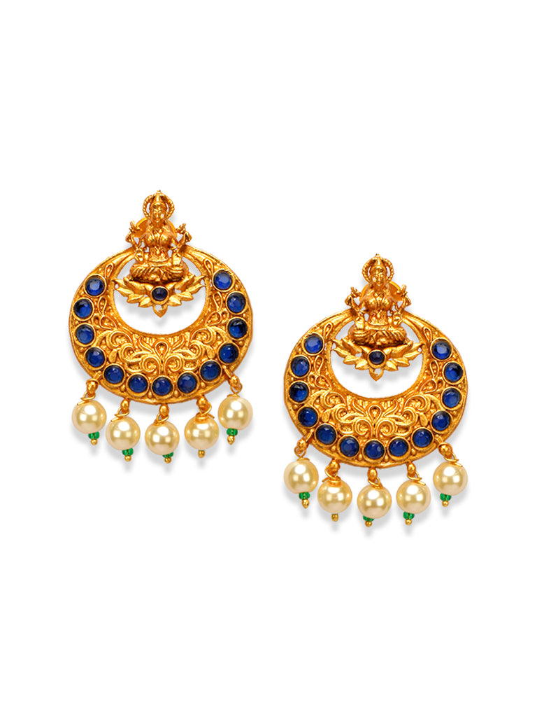 Women's Gold Plated Maa Laxmi Stone Studded Necklace With Earrrings