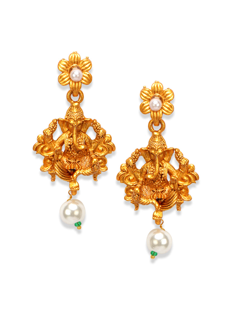 Women's Gold Plated Maa Laxmi Stone Studded Necklace With Earrrings